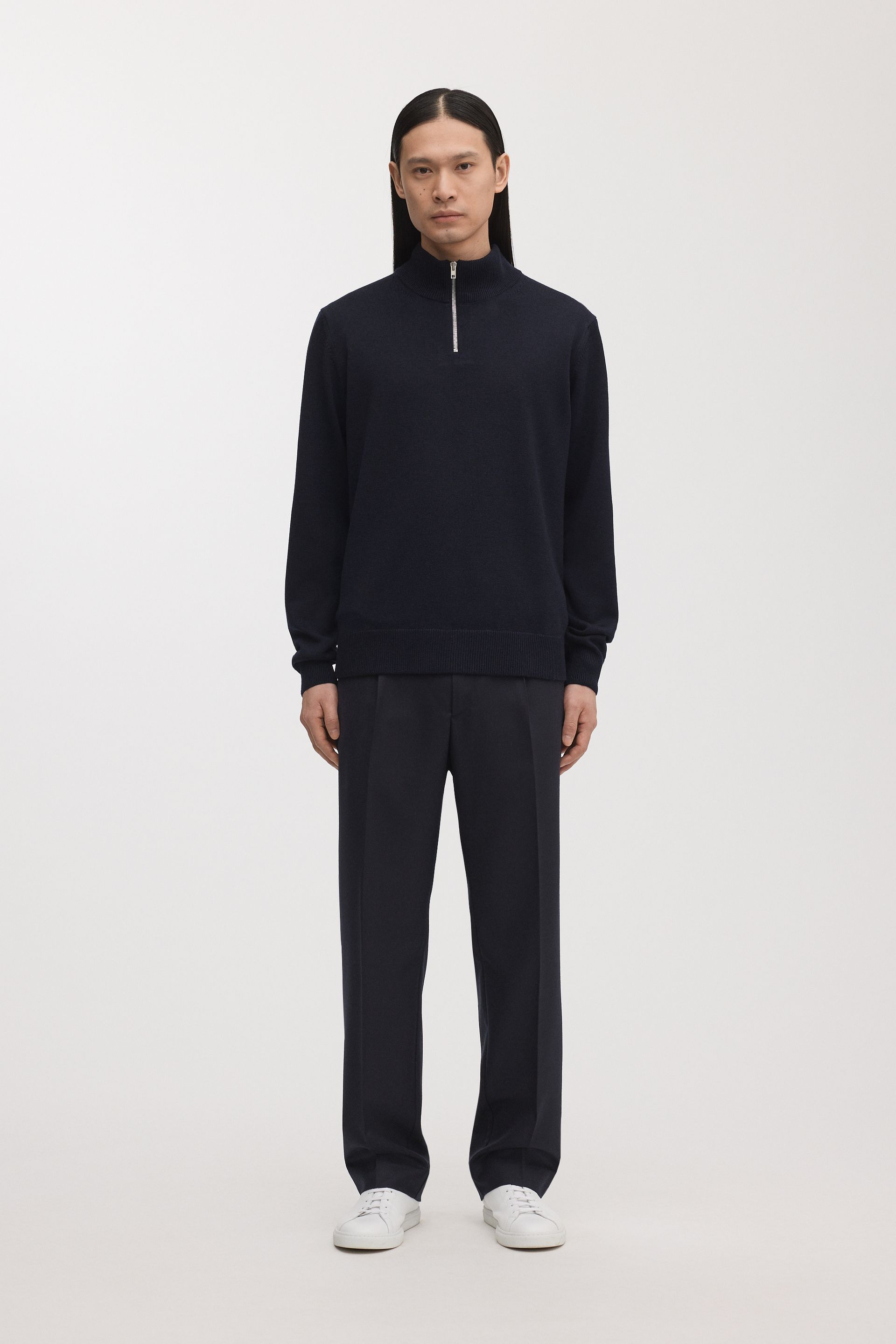 Merino Wool Quarter-Zip Sweater in Navy main image 0