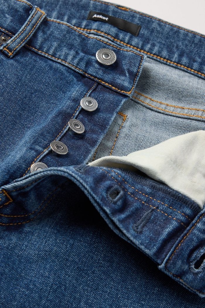 Four-button single layer fly, ecru organic cotton pocket lining
