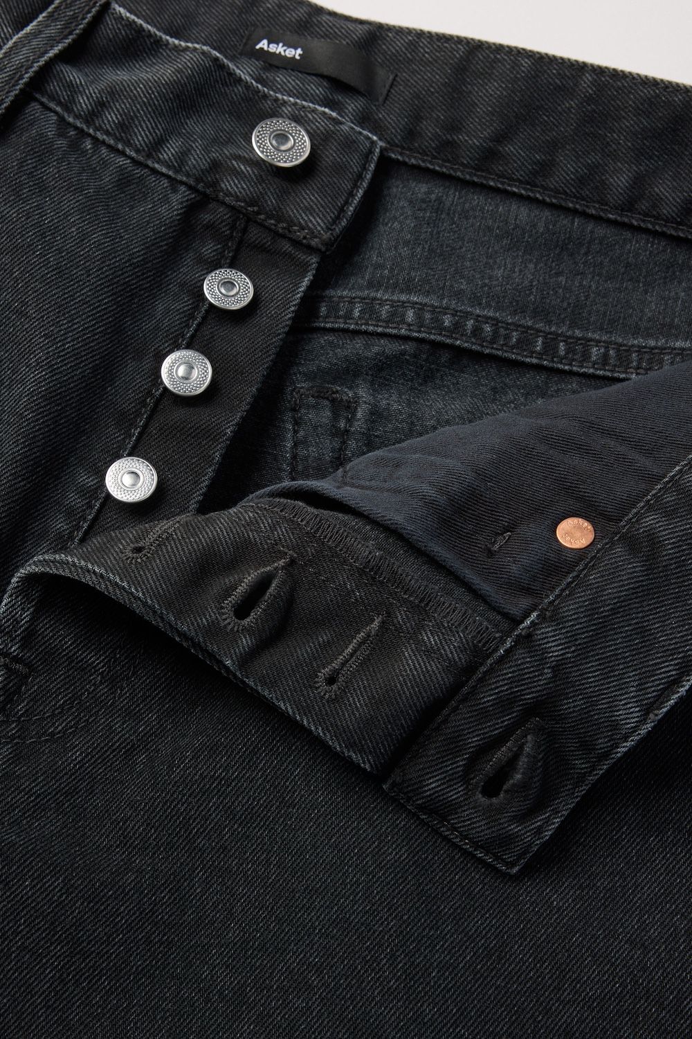 Four-button single layer fly, ecru organic cotton pocket lining
