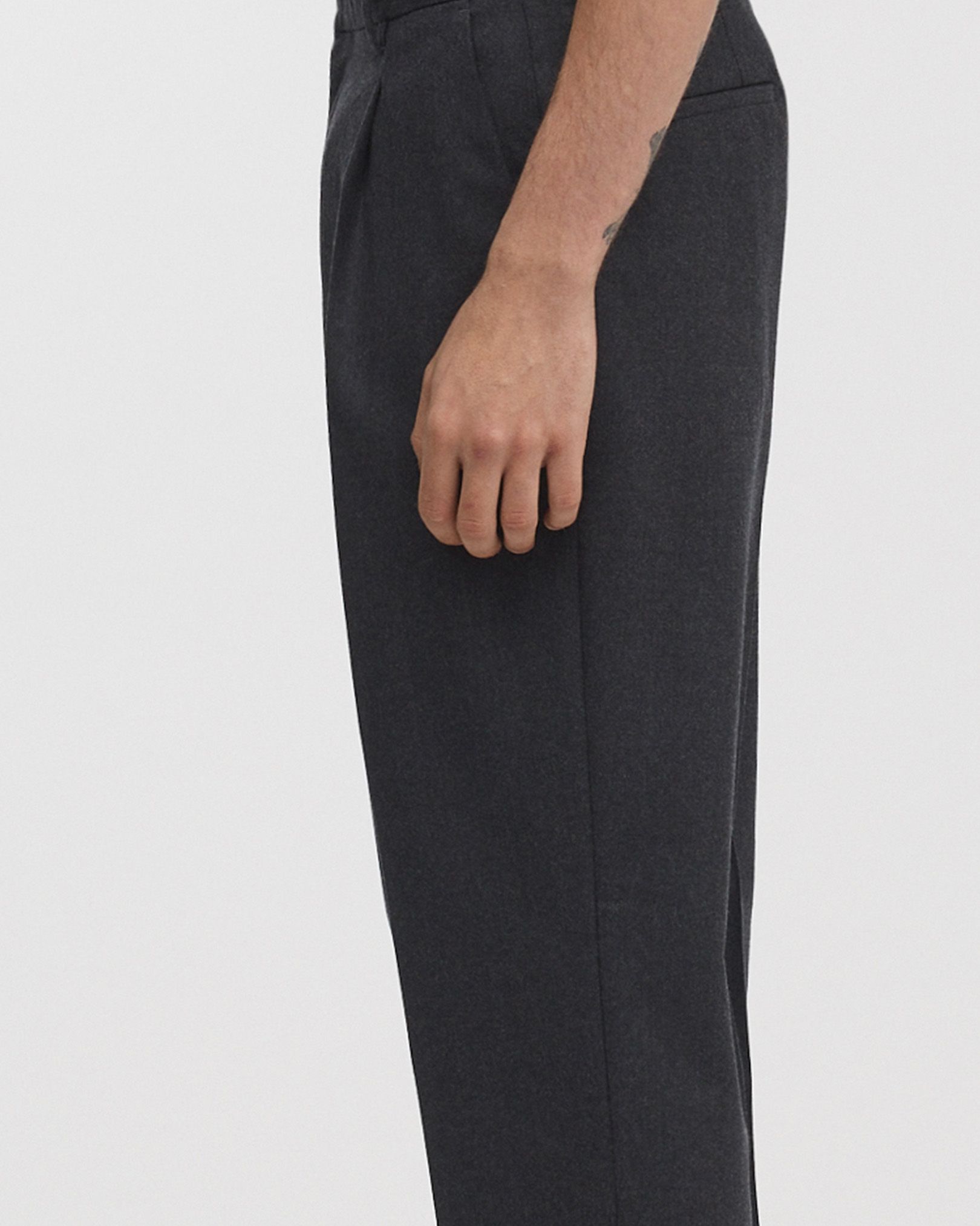 Slanted side pockets and welted back pockets