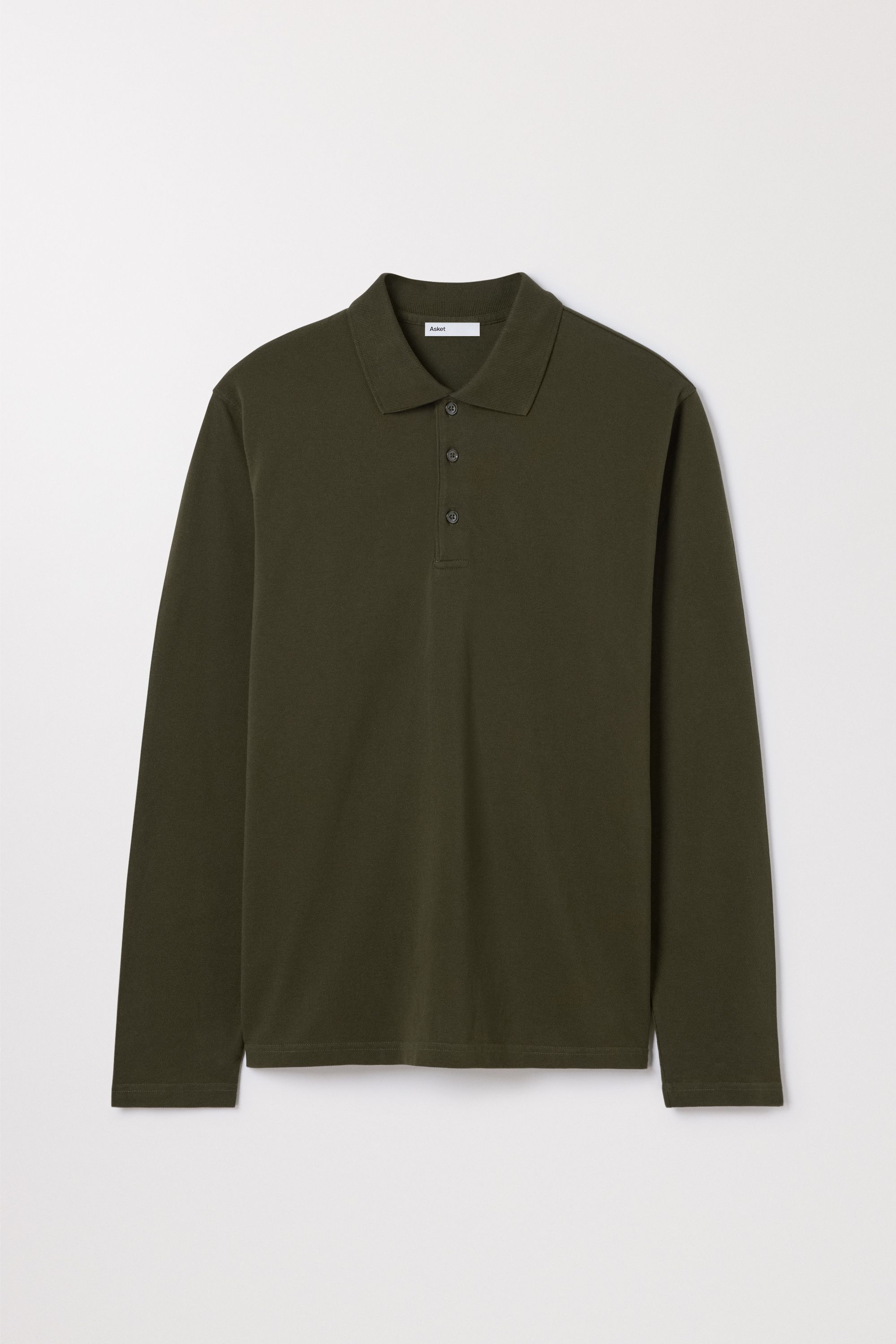 Khaki Green Long Sleeve Pique Polo | Organic Cotton | Asket