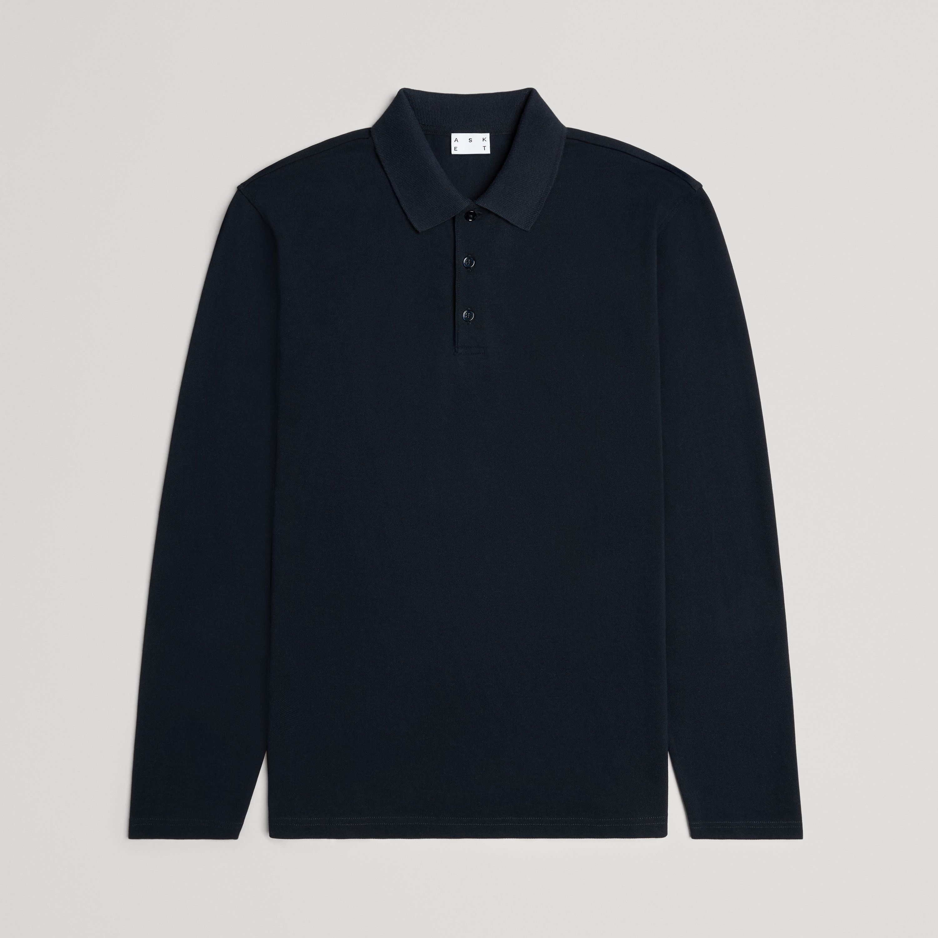 Black Long Sleeve Pique Polo | Organic Cotton | Asket Black Long Sleeve Pique Polo | Organic Cotton | Asket