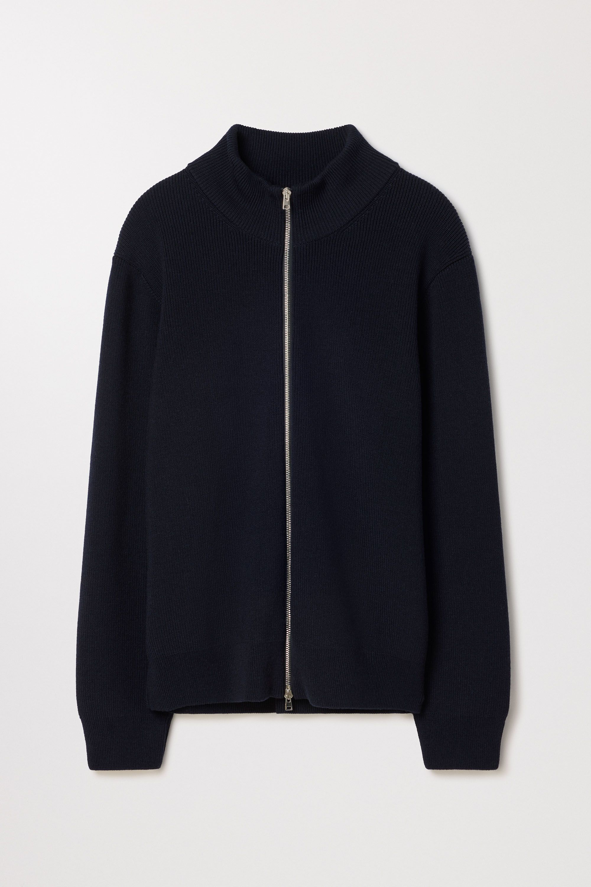Men's Dark Navy Merino Zip Cardigan