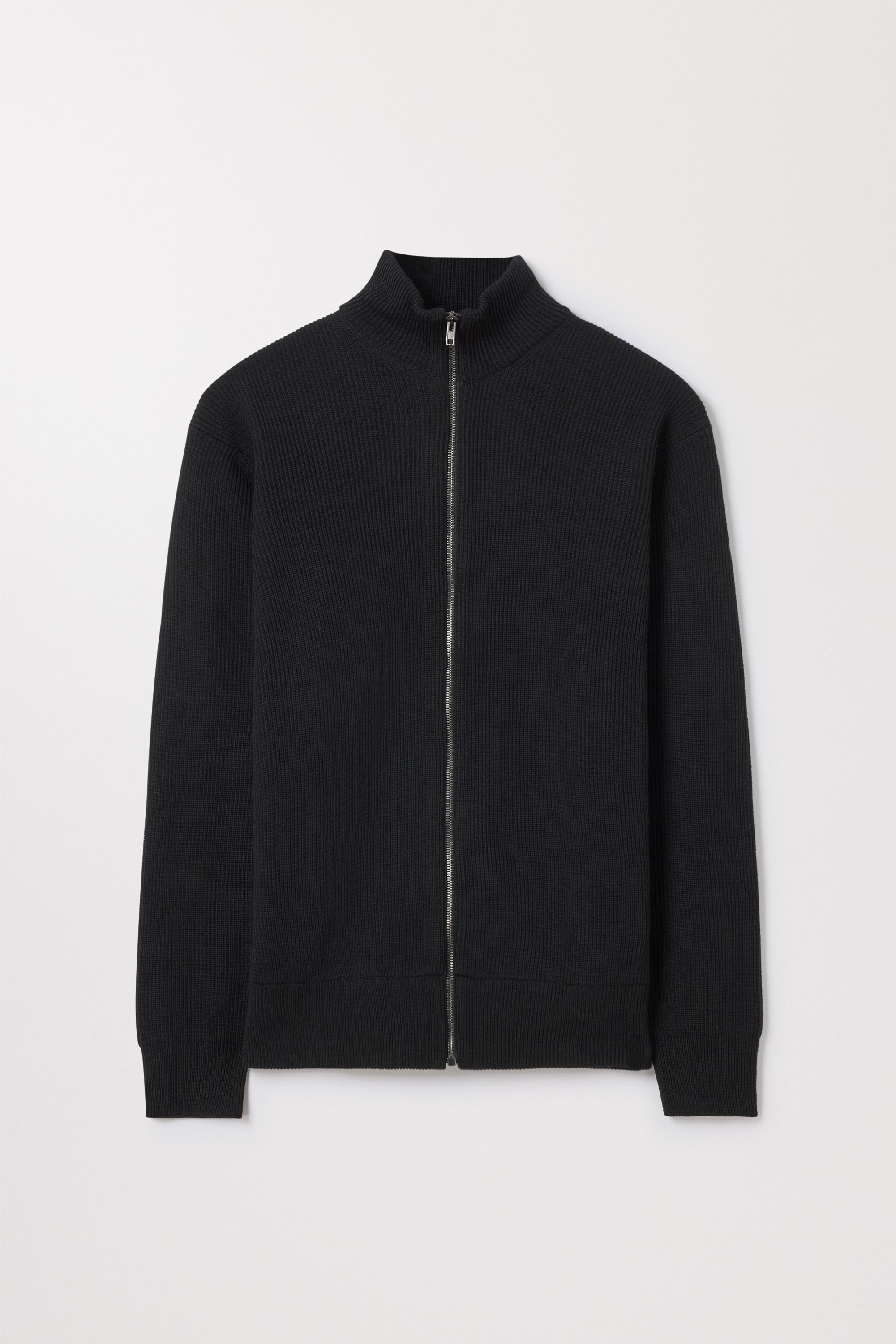 Black Merino Zip Cardigan Ribbed Wool Asket
