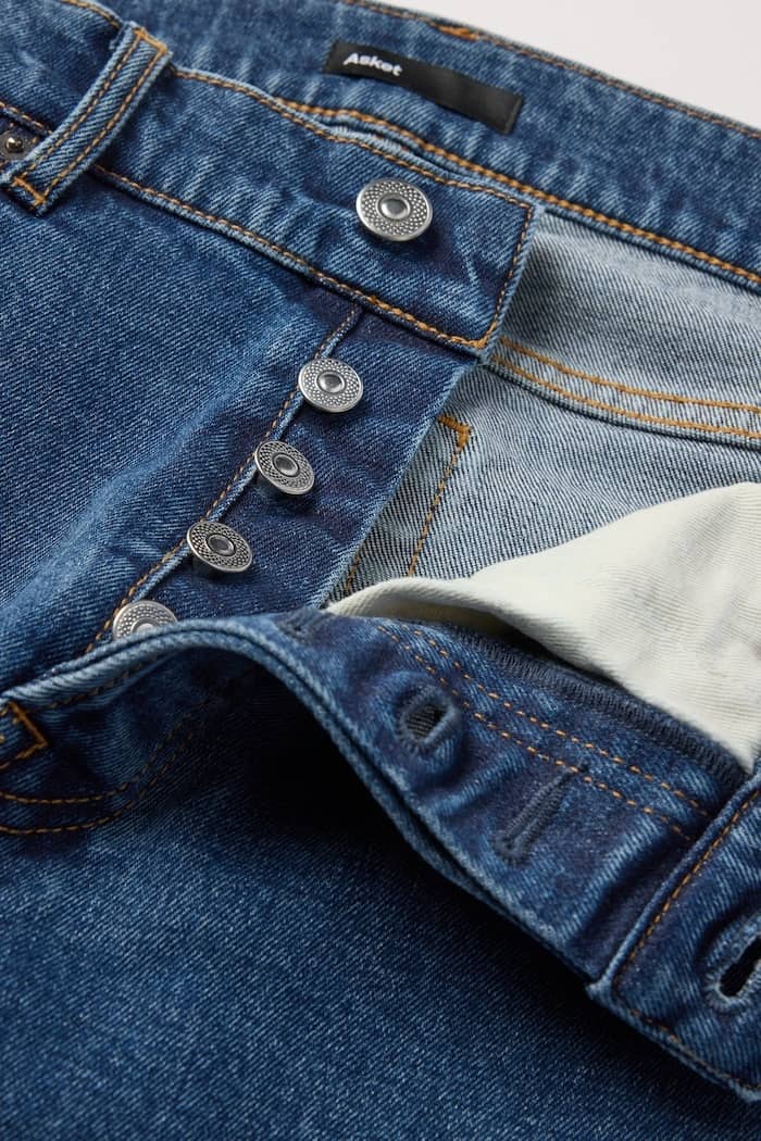 Four-button single layer fly, ecru organic cotton pocket lining