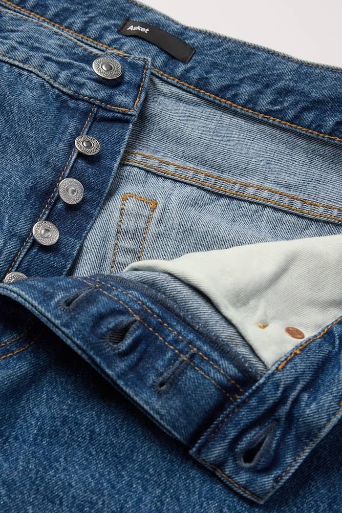 Four-button single layer fly, ecru organic cotton pocket lining