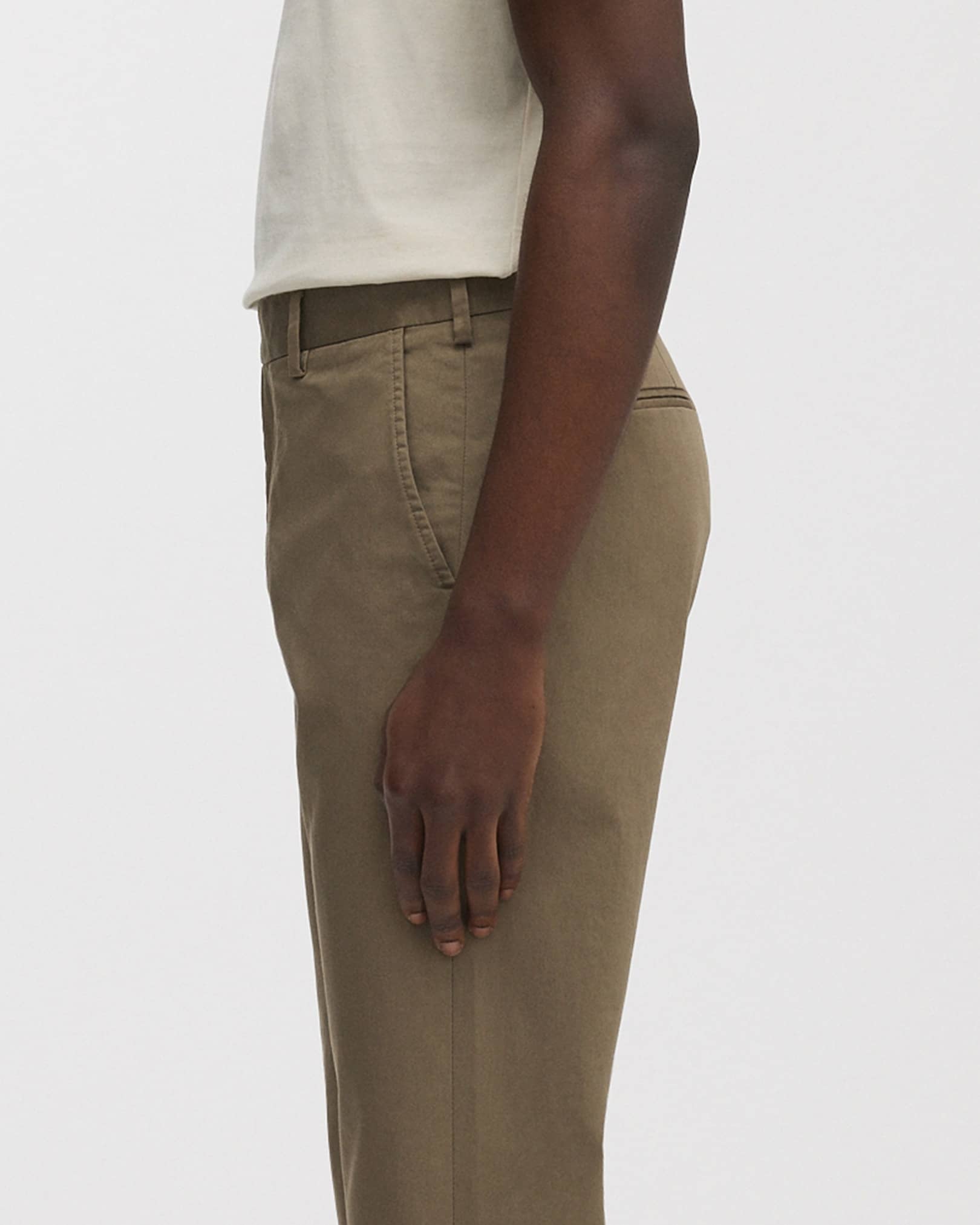 Slanted side pockets and jetted, closed back pockets (can be opened with a stitch picker)