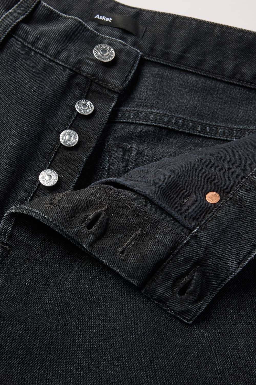 Four-button single layer fly, ecru organic cotton pocket lining