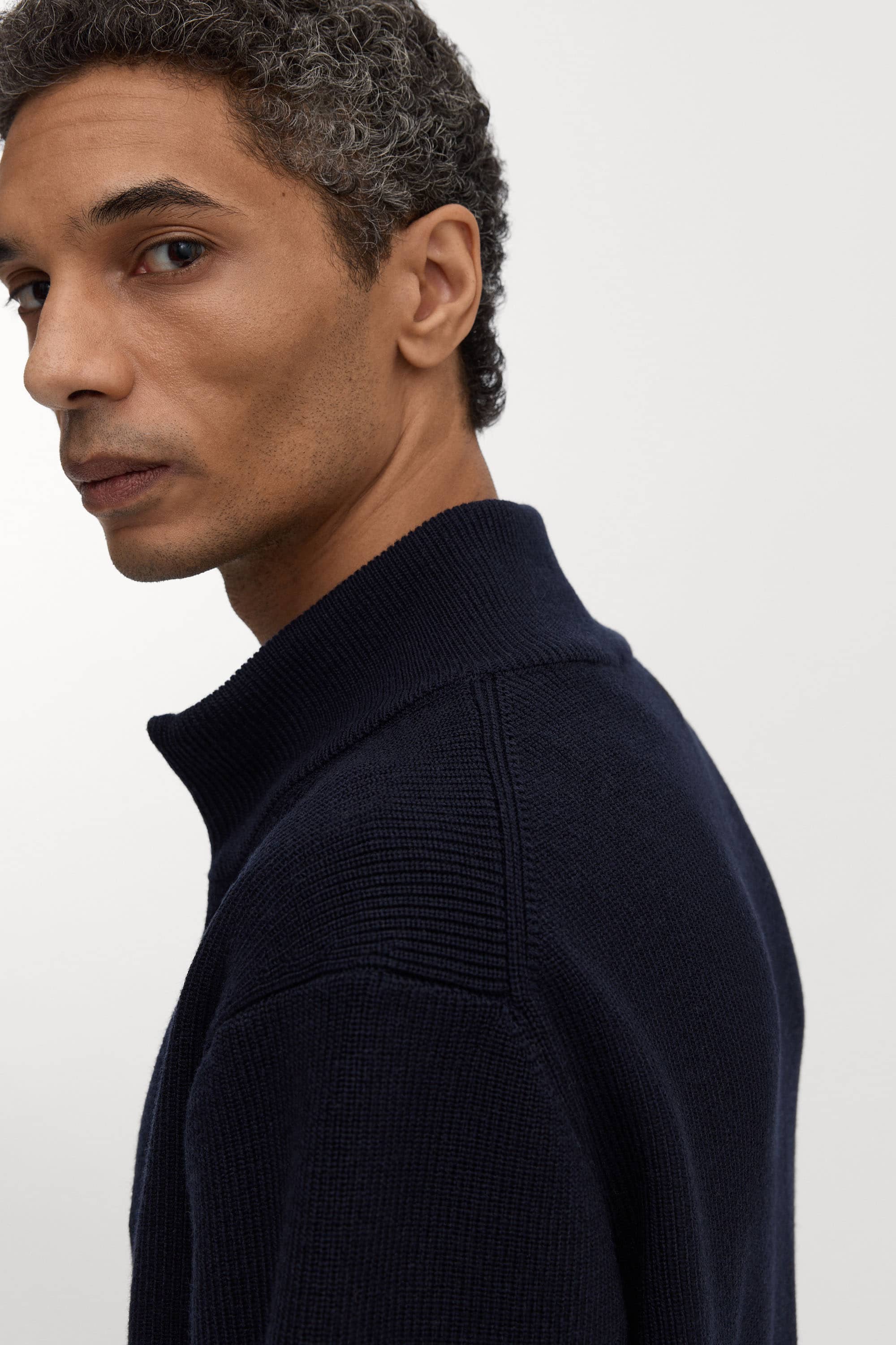 Dark Navy Merino Zip Cardigan | Ribbed Wool - Asket